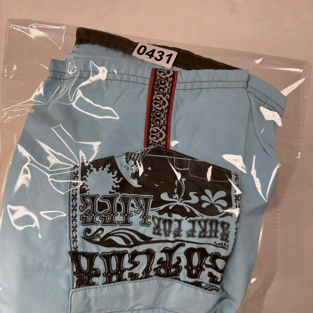 Gotcha Board Shorts 36 Blue Tribal Graphic Y2K Surf Mens Trunks